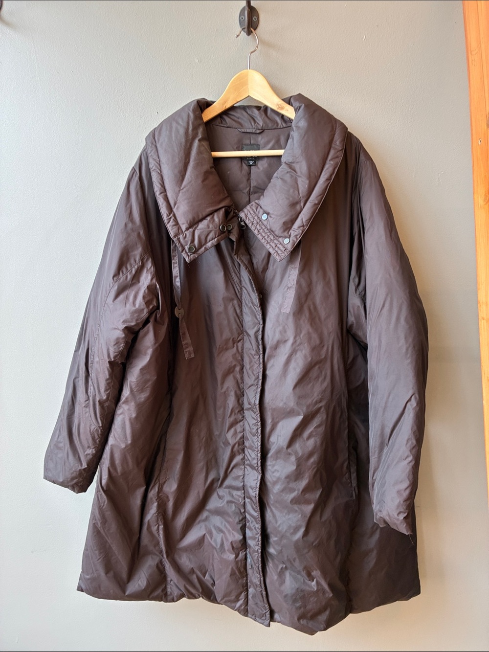 Eileen Fisher Down Parka Dark Brown Oversized Collar Puffer Coat, 3X